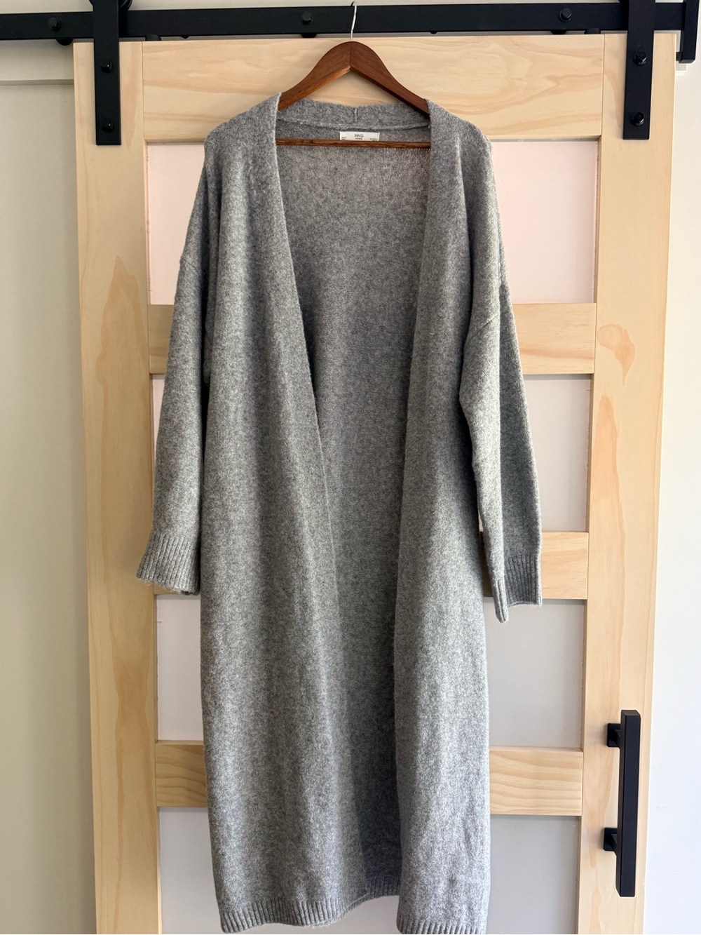 MNG Home Mango Gray Long Belted Sweater Cardigan Robe M